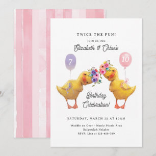 Joint Birthday Invite, Duck Double Party Invitation