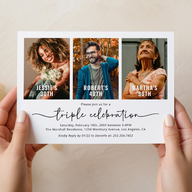 Joint Birthday Party 3 Photo Invitation (Creator Uploaded)