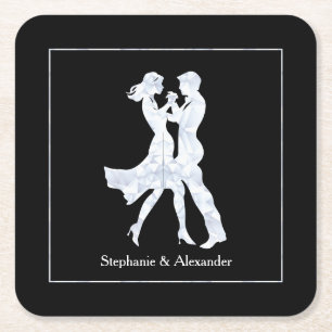 Joint Birthday Party Adults Golden Dance Couple Square Paper Coaster
