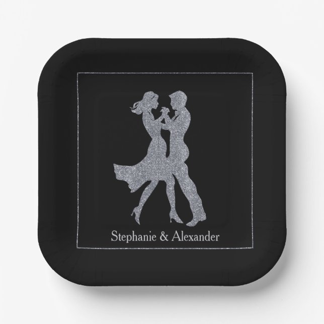 Joint Birthday Party Adults Silver Dance Couple  Paper Plate (Front)