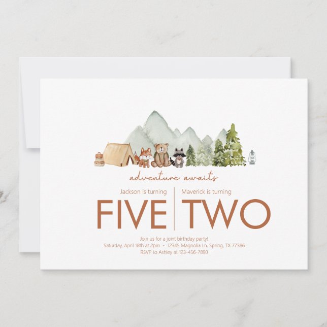 Joint Birthday Party - Adventure Awaits Theme  Invitation (Front)