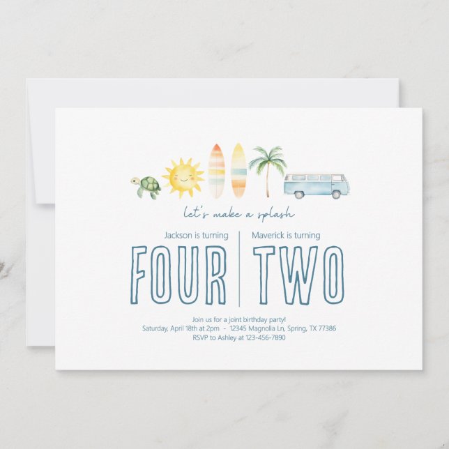 Joint Birthday Party - Beach Theme Invitation (Front)