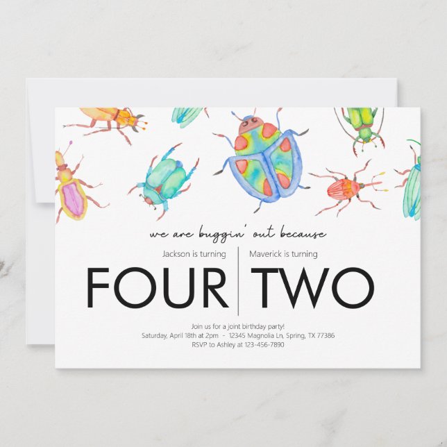 Joint Birthday Party - Bug Theme Invitation (Front)
