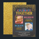 Joint Birthday Party Invitation with Photo<br><div class="desc">Joint Birthday Invitation with Photo, Let’s Celebrate Together Invite, Sibling Birthday Party, Editable Dual Birthday Invitation Celebrate in style with this elegant and fun Joint Birthday Invitation with Photo! Featuring a chic chalkboard-style background, sparkling gold confetti, and bold “Let’s Celebrate Together” lettering, this design is perfect for two special birthdays...</div>