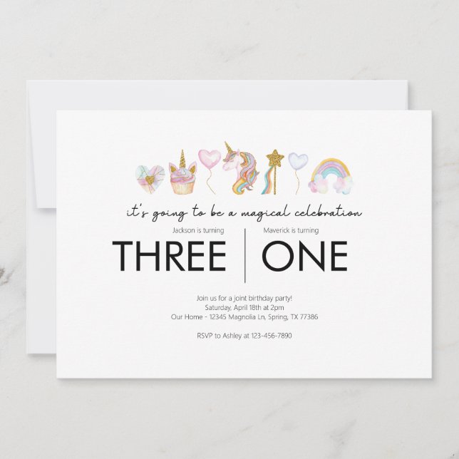 Joint Birthday Party - Unicorn Theme Invitation (Front)