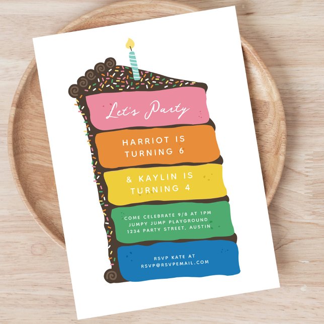 Joint Birthday Rainbow Layer Cake Party Invitation (Creator Uploaded)