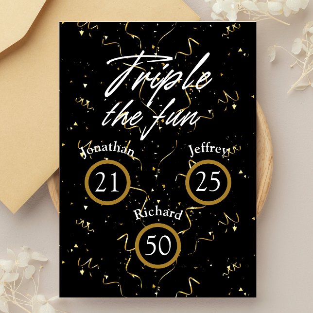Joint Birthday Triple The Fun  Invitation (Creator Uploaded)