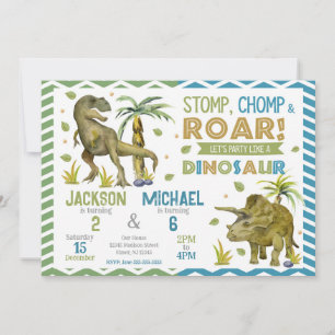 Joint Dinosaurs Siblings Birthday Invitation