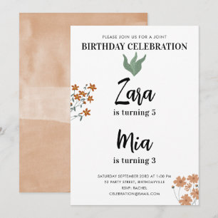 Joint Double Birthday Party Watercolor Boho Floral Invitation