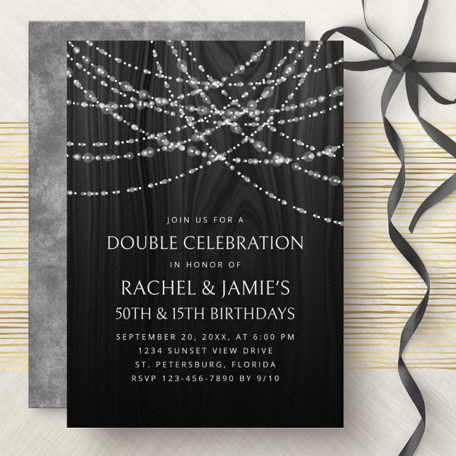 Joint Double String Lights Black White Birthday Invitation (Creator Uploaded)