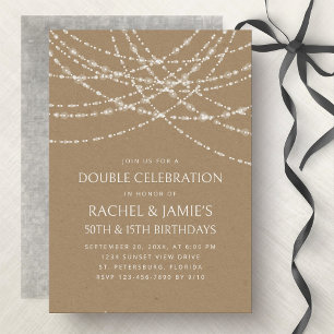 Joint Double String Lights Kraft Birthday Invitation