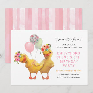 Joint Ducklings Birthday Invite, Siblings Friends Invitation