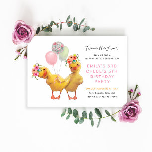 Joint Ducklings Birthday Invite, Siblings Friends  Invitation