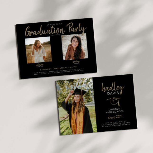 Joint Graduation Party Invitation - Two Person (Front includes party info and features details of both graduates.

Back focuses on one graduate.)