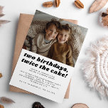 Joint Kids Siblings Birthday Party Modern Photo Invitation<br><div class="desc">A modern kids children joint birthday party invitation template with your photo of choice and a fun headline "two birthdays,  twice the cake",  would also fit perfectly for a twins birthday party card. Fully editable text template to put in your own party information.</div>