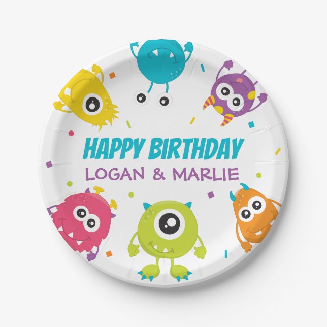 Joint Monster Birthday Party Paper Plate (Front)