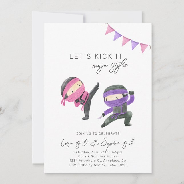 Joint Ninja Birthday Invitation | Girl Ninja (Front)