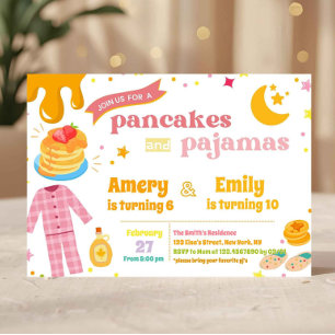Joint Pancakes and Pajamas Birthday Siblings Invitation