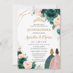 Joint Quinceañera Emerald Green Blush Floral Invitation<br><div class="desc">Personalize this lovely quinceañera invitation with own wording easily and quickly,  simply press the customize it button to further re-arrange and format the style and placement of the text.  Matching items available in store!  (c) The Happy Cat Studio</div>