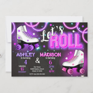 Joint Roller Skating Birthday Party Neon Glow Invitation