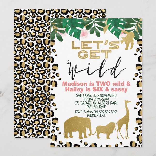 Joint Safari Let's Get Wild Birthday Invitation (Front/Back)