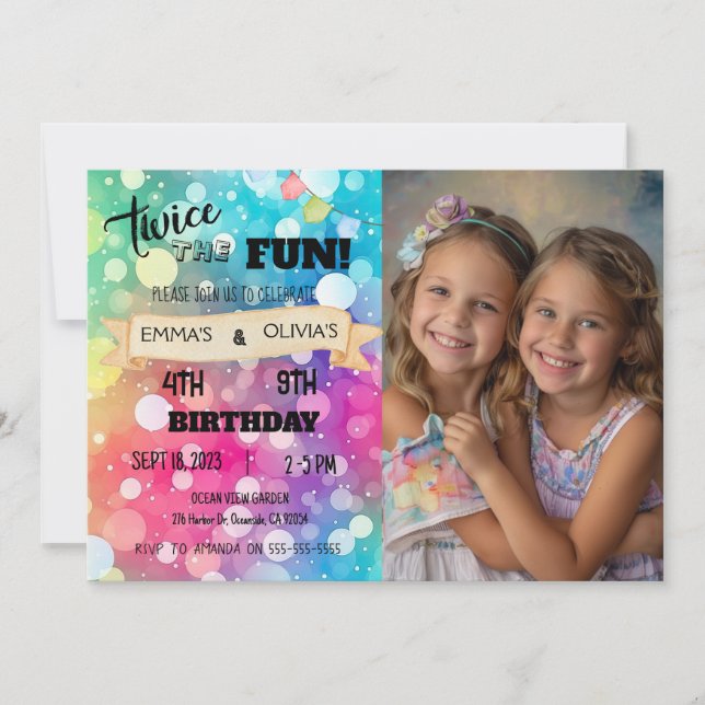 Joint Sibling Combined Birthday Photo Boy Girl Invitation (Front)