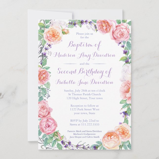 Joint sisters Baptism / Birthday Party / Communion Invitation (Front)