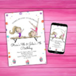 Joint Sisters Blonde Sibling Gymnastics Birthday Invitation<br><div class="desc">This gymnastics birthday party invitation is part of a matching set of birthday party accessories. Your little girl is going to enjoy every magical moment of her special day. This design features the colours of the rainbow with special emphasis on pink and purple. You will find a lovely gymnasts, balls...</div>