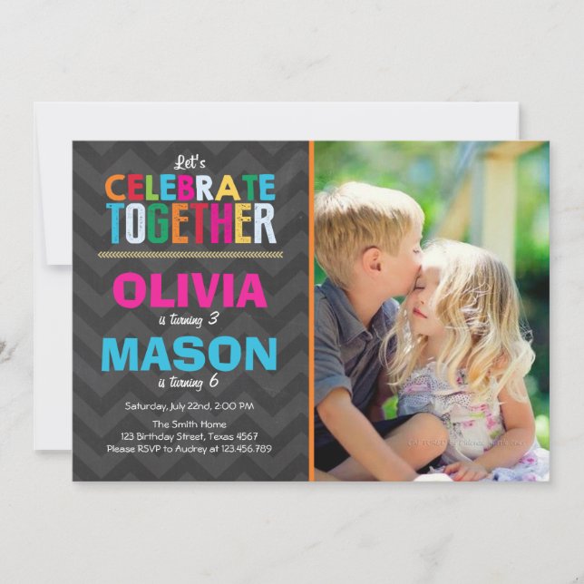 Joint twin birthday party invitation Boy Girl (Front)