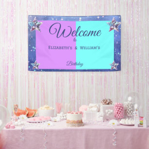 Joint twin space birthday party  Boy Girl Banner