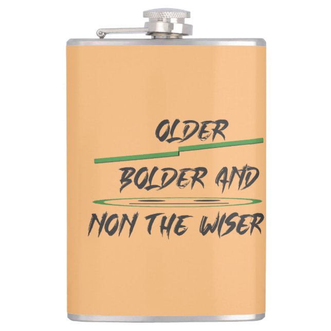 Joke message about age graphics and words hip flask (Front)