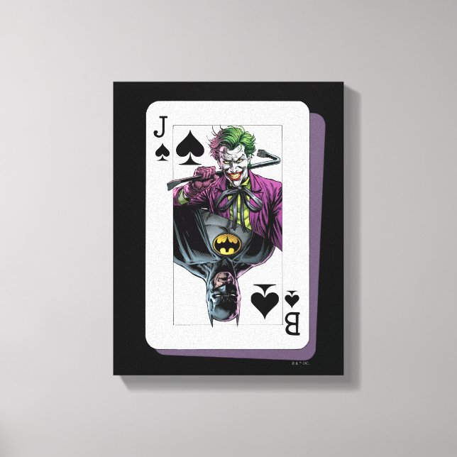 Joker and Batman Spade Playing Card Illustration Canvas Print (Front)