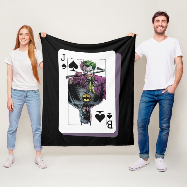 Joker and Batman Spade Playing Card Illustration Fleece Blanket (In Situ)