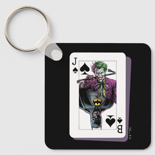 Joker and Batman Spade Playing Card Illustration Keychain (Front)