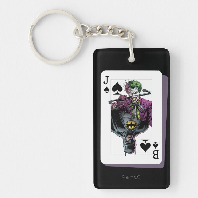 Joker and Batman Spade Playing Card Illustration Keychain (Front)
