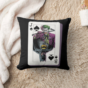 Joker and Batman Spade Playing Card Illustration Throw Pillow