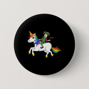 Joker Riding Unicorn Mardi Gras Fun Girls Kids 2 Inch Round Button