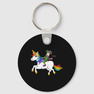 Joker Riding Unicorn Mardi Gras Fun Girls Kids Keychain