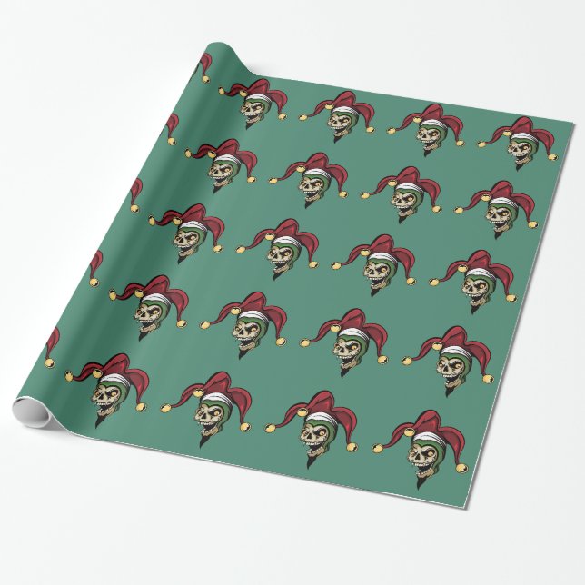 Joker Zombie Skull Wrapping Paper (Unrolled)