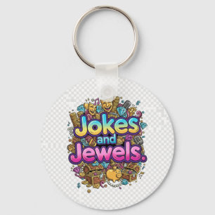 Jokes and Jewels Vibrant Gemstone & Comedy Doodle Keychain