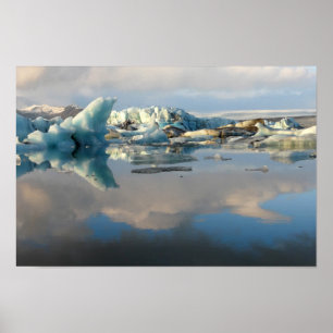 Jokulsarlon iceberg lake reflection poster