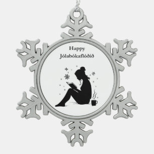 Jolabokaflod - Iceland Book Flood Snowflake Pewter Christmas Ornament