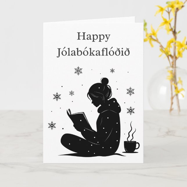 Jólabókaflóð – Icelandic Book Flood, Custom Gift Card (Yellow Flower)