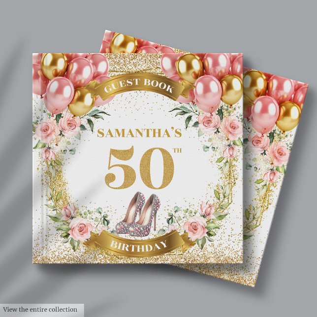 Joli 50e anniversaire du livre d'hôtes Gold Partie (Pretty 50th Birthday Guest Book Gold Glitter Heels)