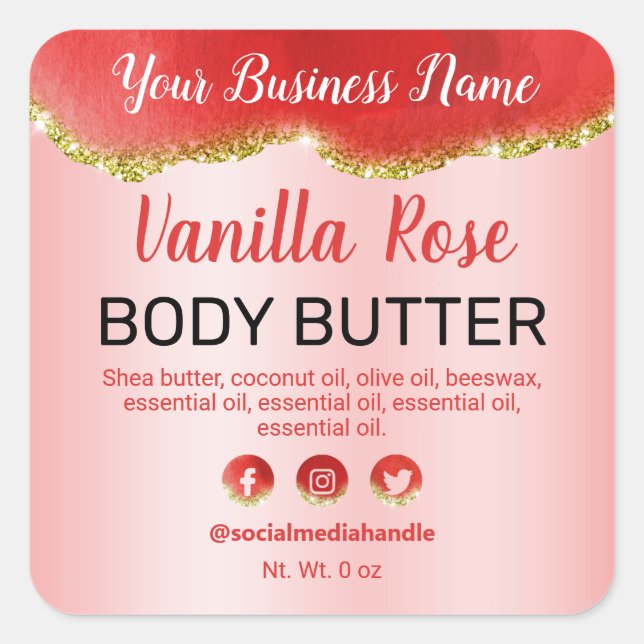 Joli Agate Red Gold Parties scintillant Étiquettes (Devant)