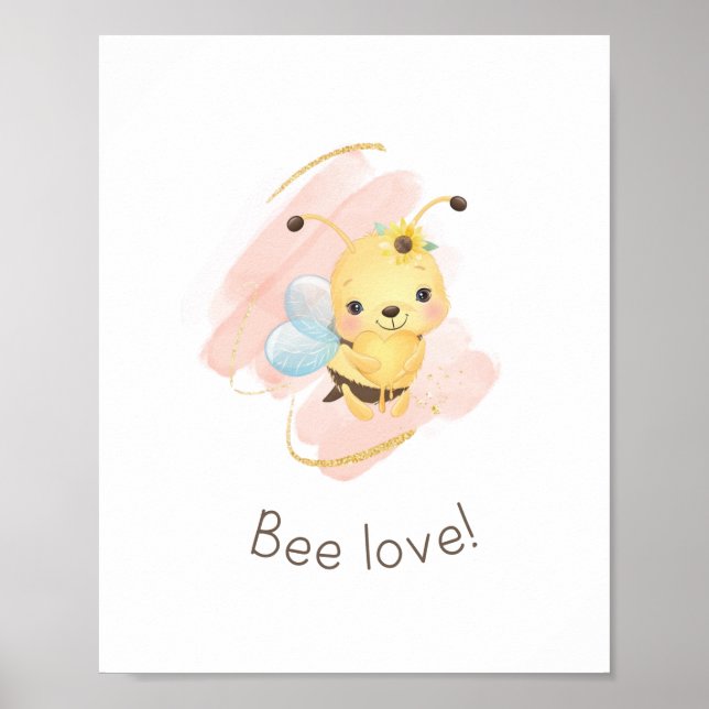 Joli Aimer Abeille Rose/Jaune ! Poster de pépinièr (Devant)
