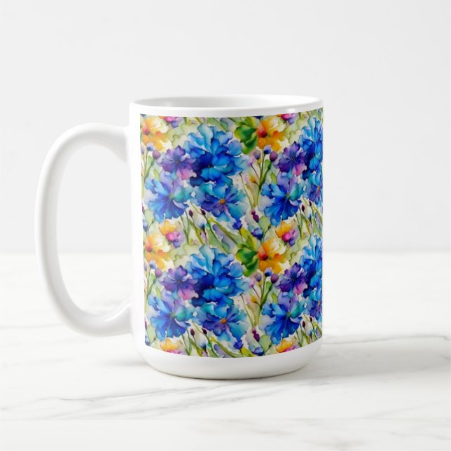 Joli aquarelle tasse bleu art floral (Gauche)