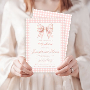 Joli arc rose en vichy bébé fille invitation douch