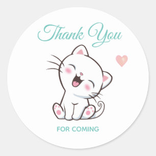 Joli autocollant rond classique chaton merci