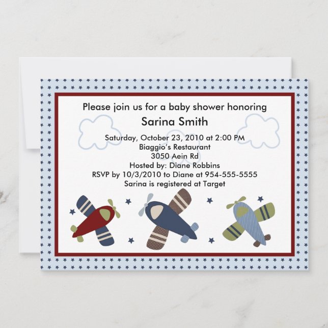 Joli avion Baby Shower Invitations (Devant)